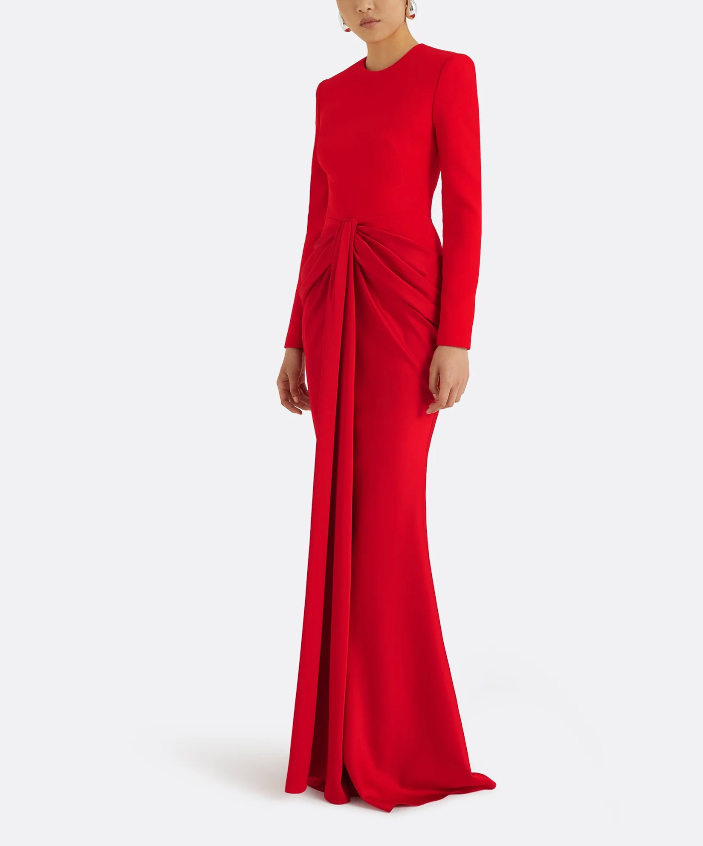 long-sleeve gown with front draped knot – RUBY