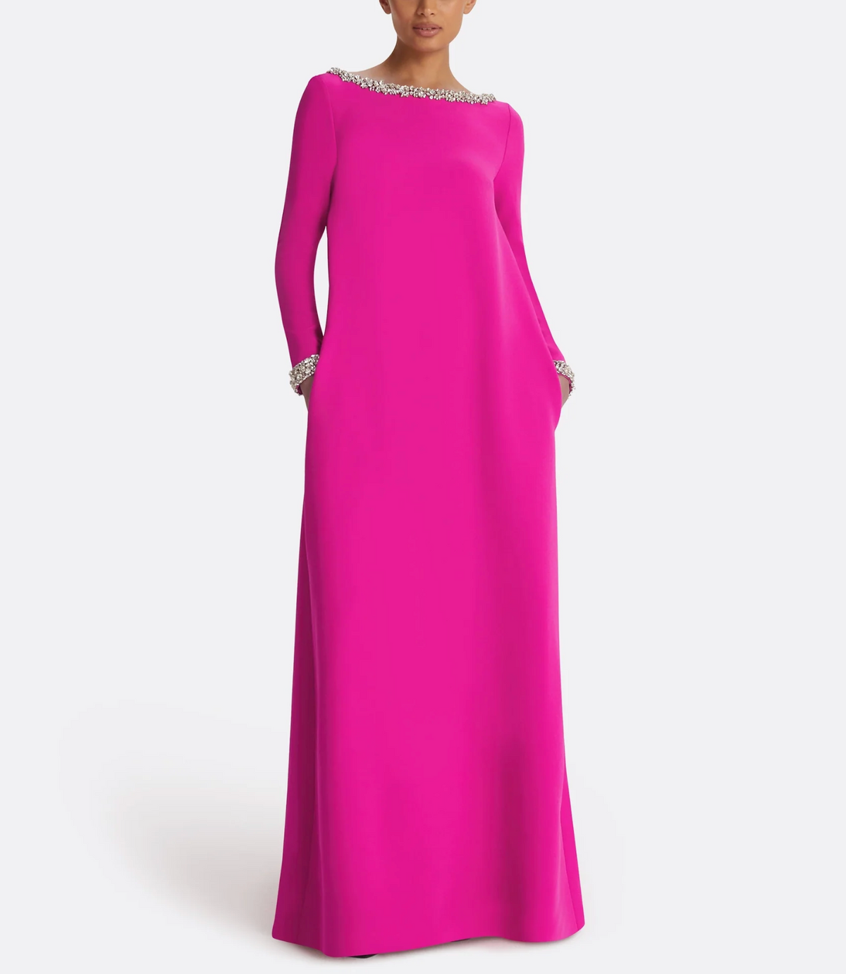 long-sleeve A-line gown with embellished neckline – FOUCE