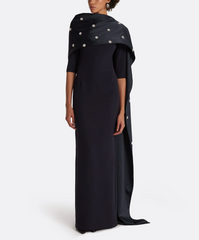 half-sleeve gown with embellished satin shawl – MIDNIGHT