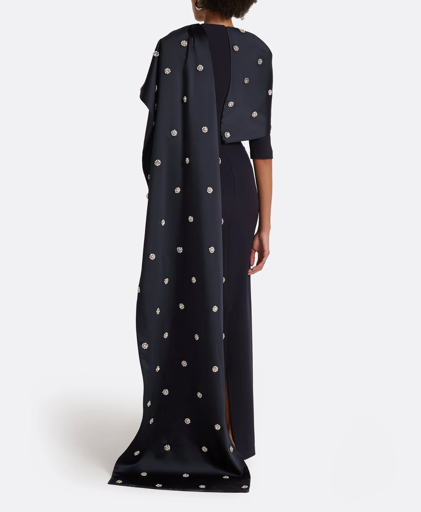 half-sleeve gown with embellished satin shawl – MIDNIGHT