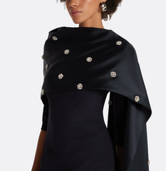 half-sleeve gown with embellished satin shawl – MIDNIGHT