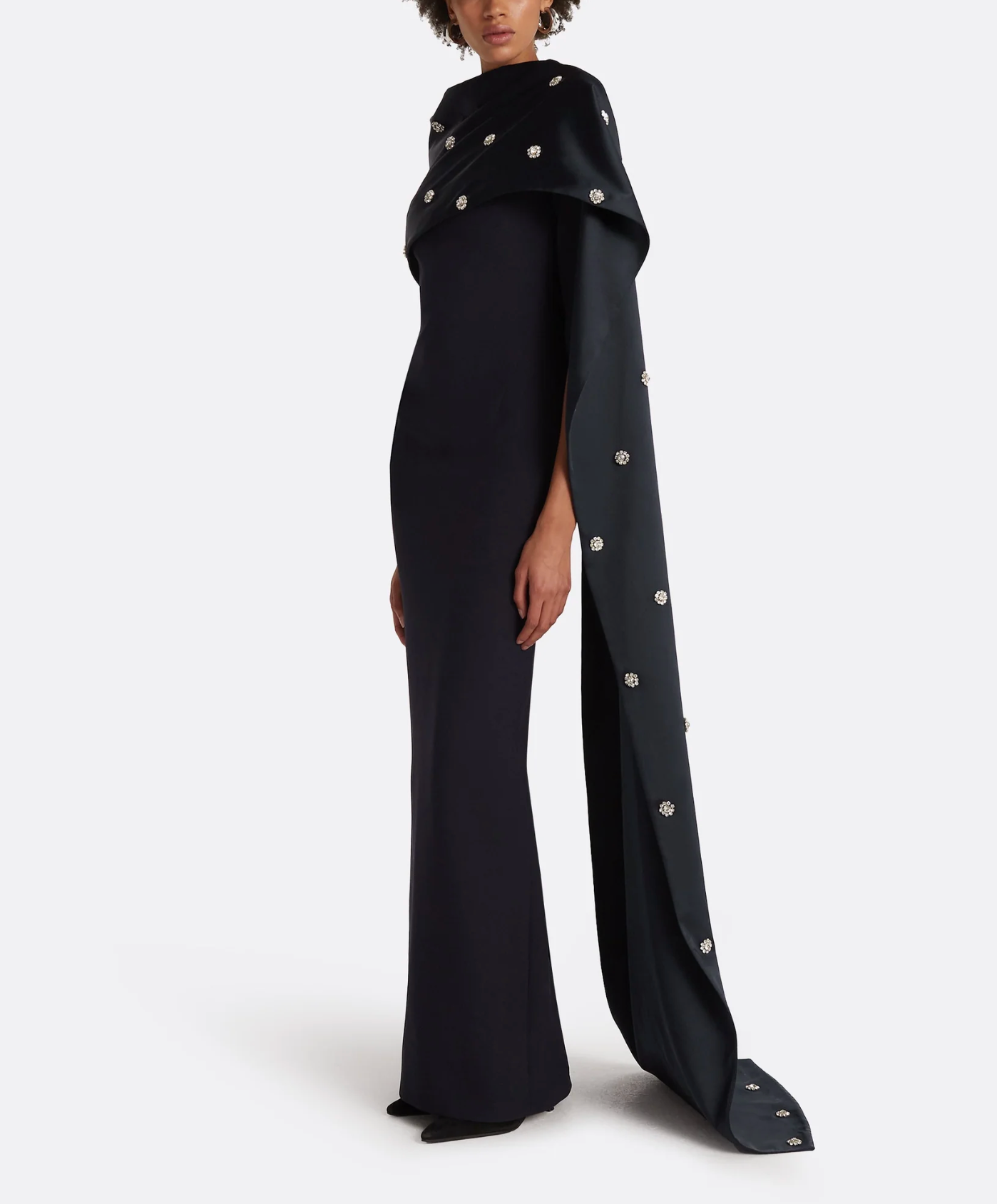 half-sleeve gown with embellished satin shawl – MIDNIGHT