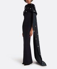 half-sleeve gown with embellished satin shawl – MIDNIGHT