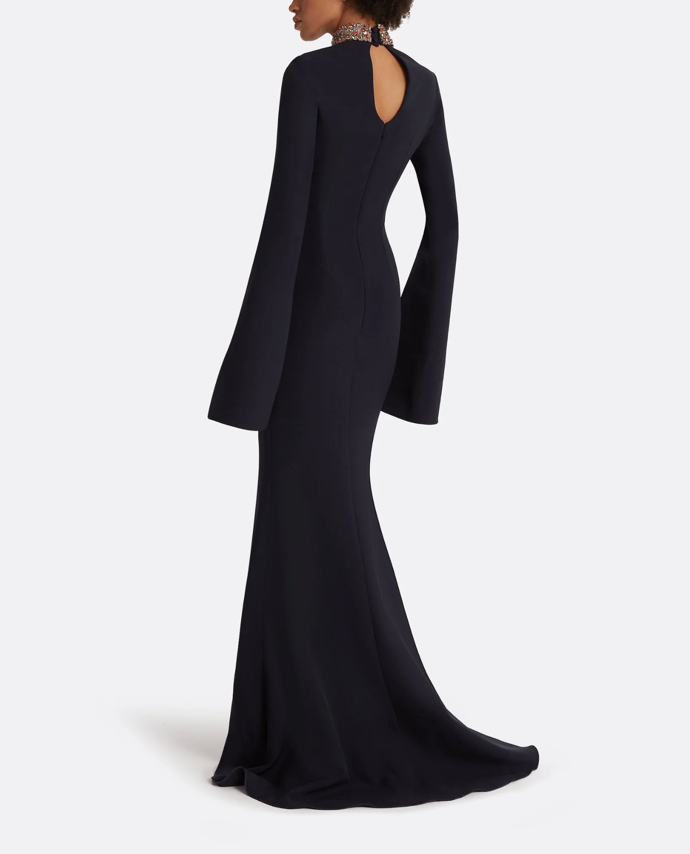 cape-sleeve mermaid gown with jeweled collar – NOCTURNE