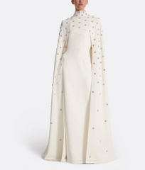 embellished ivory gown with high-neck cape overlay – CELESTIA