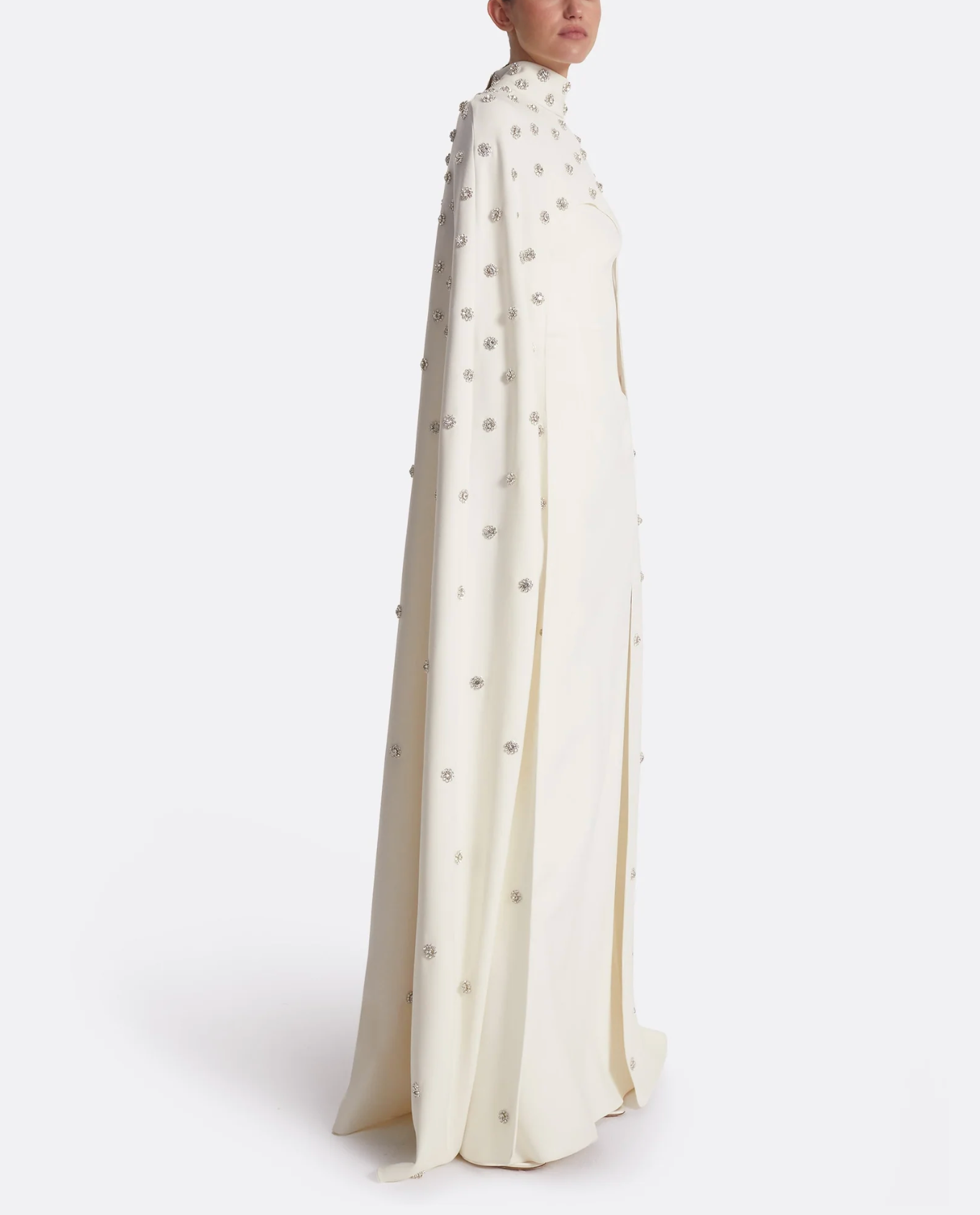 embellished ivory gown with high-neck cape overlay – CELESTIA