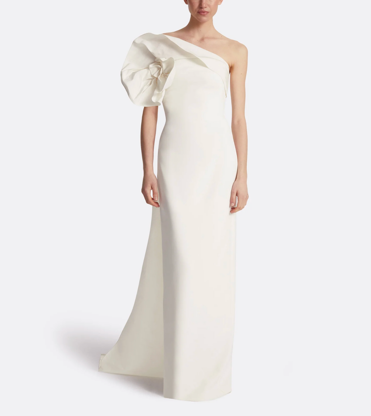 one-shoulder gown with sculptural floral detail – IVONA