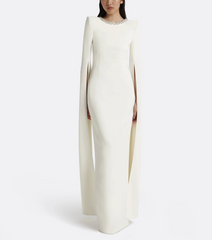 cape-sleeve column gown with crystal neckline – LUMINA