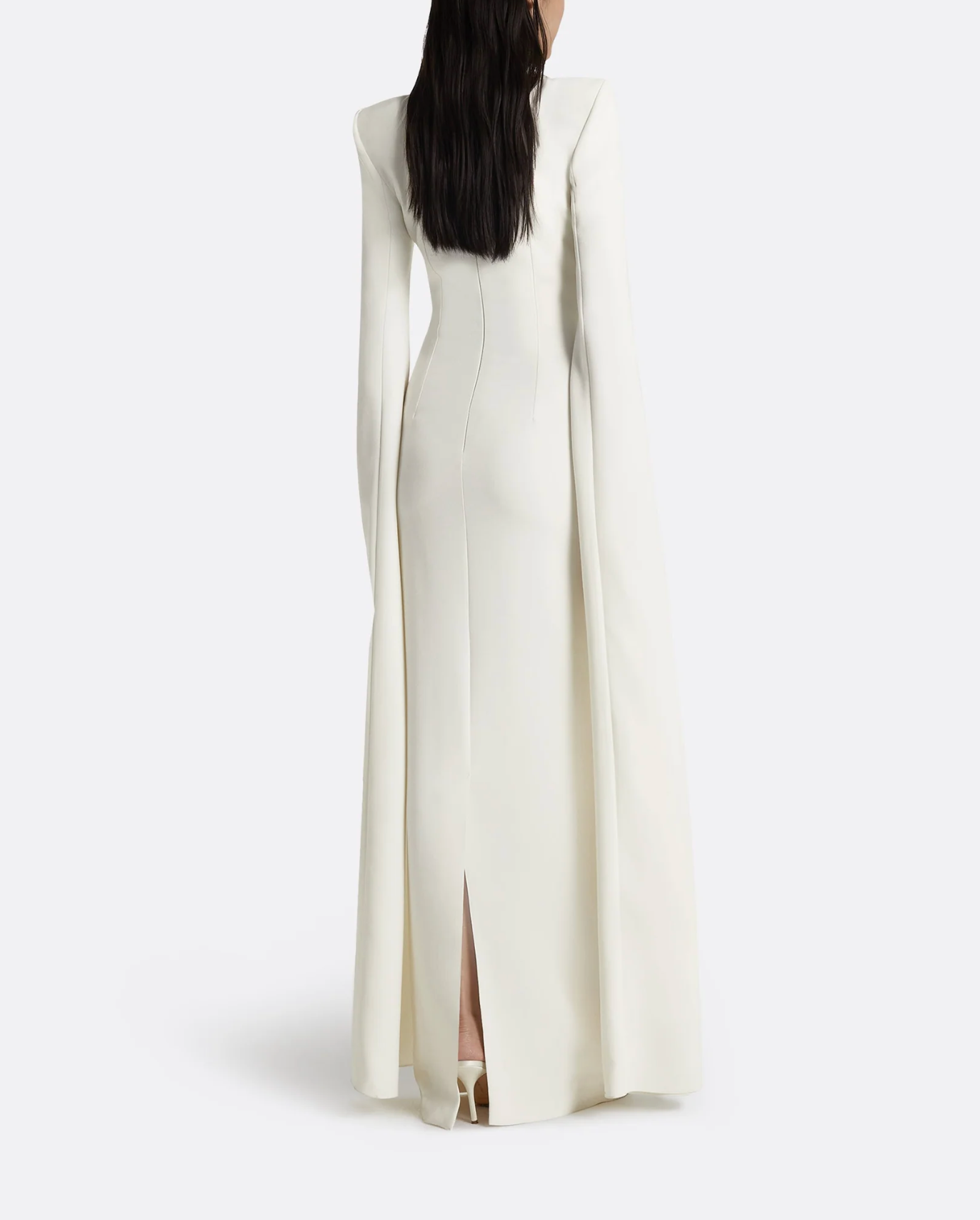 cape-sleeve column gown with crystal neckline – LUMINA
