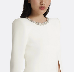cape-sleeve column gown with crystal neckline – LUMINA