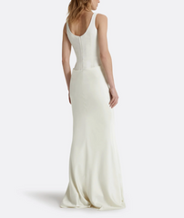 sleeveless satin gown with draped front detail – ELYSE
