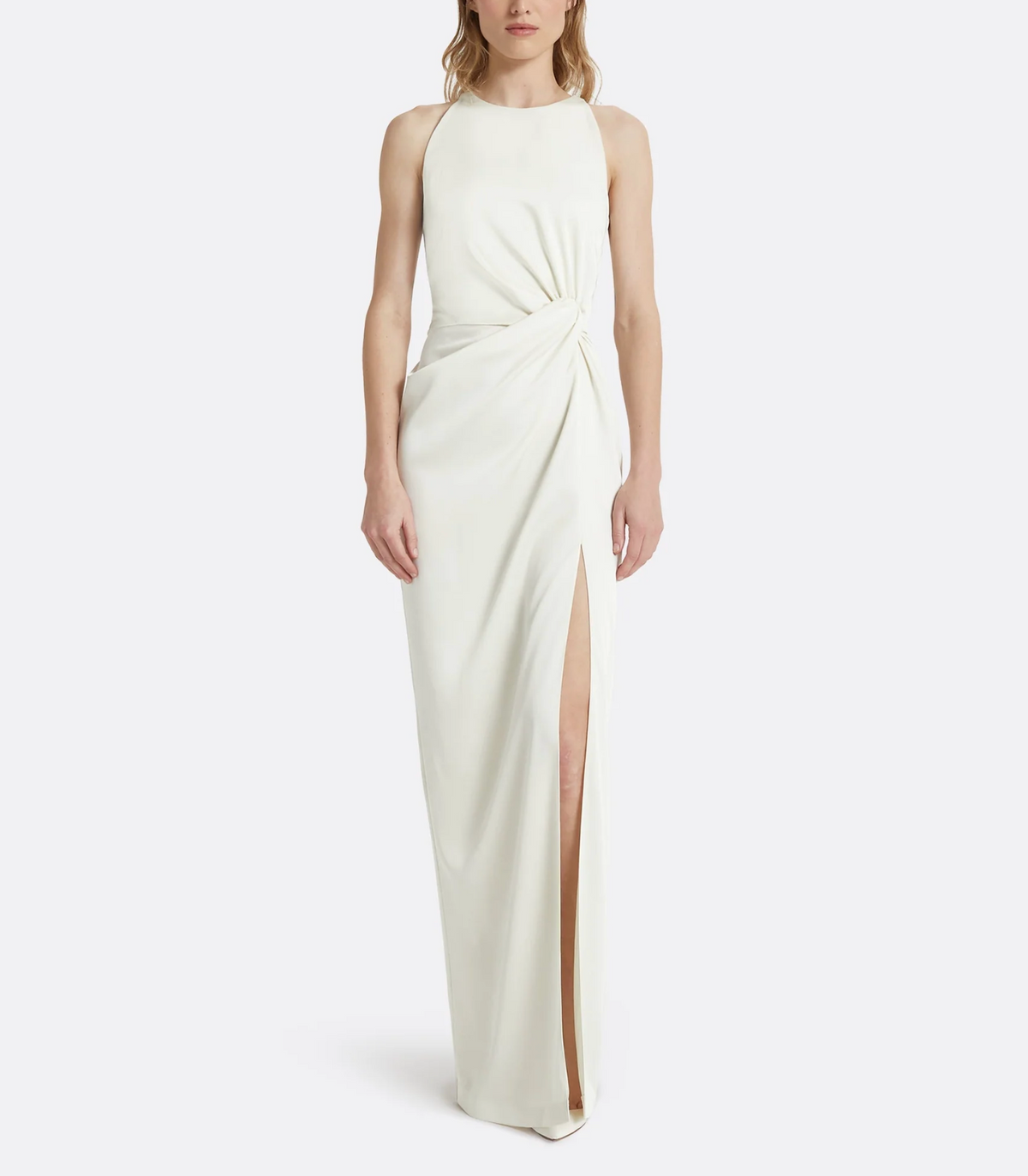 halter-neck gown with knotted waist and slit – LIVIN