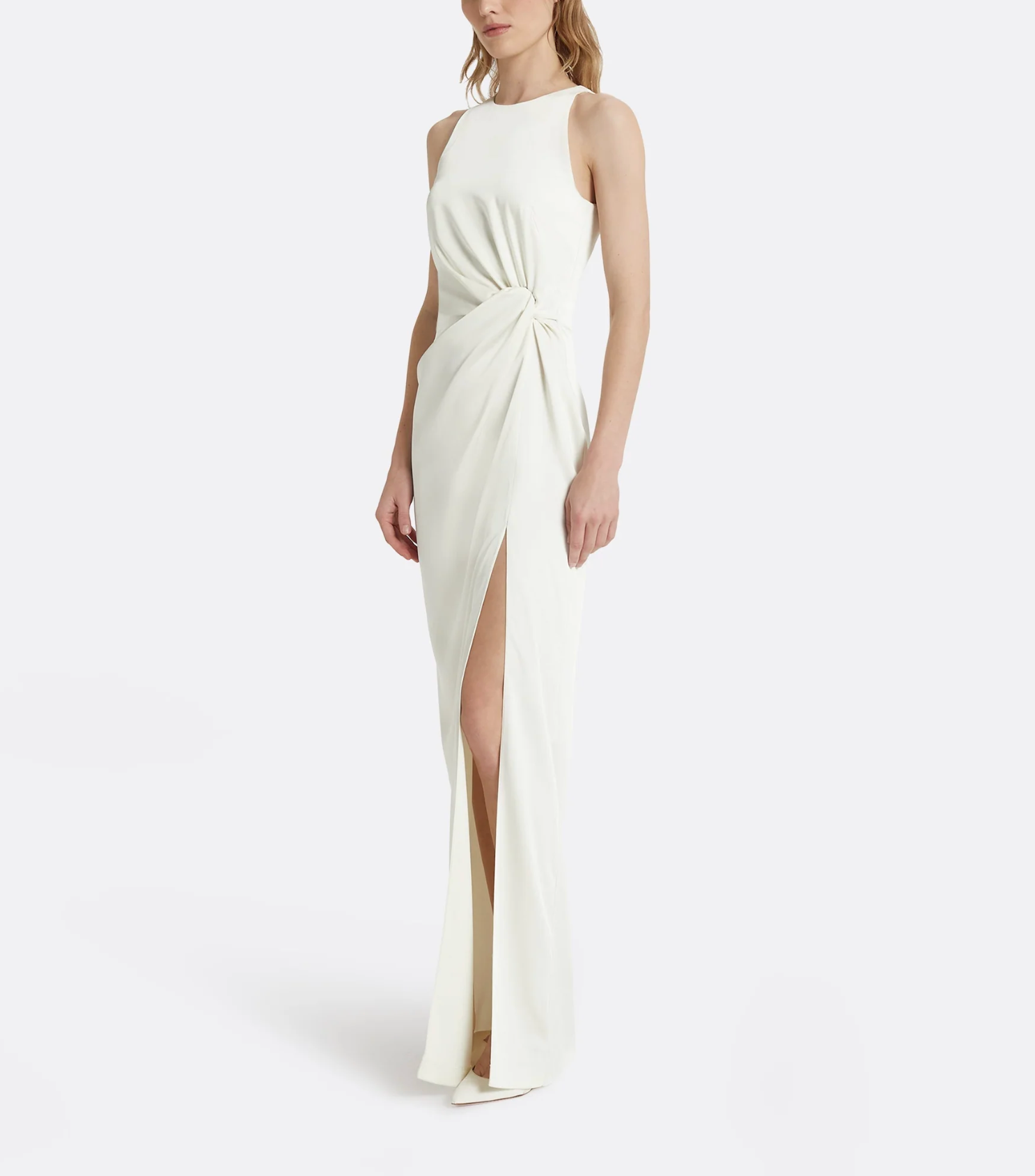 halter-neck gown with knotted waist and slit – LIVIN