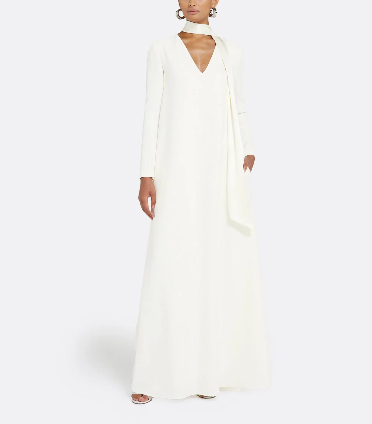 long-sleeve A-line gown with scarf neckline – MIERA