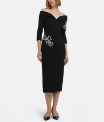 off-shoulder midi dress with pearl floral embroidery – NOIRZ