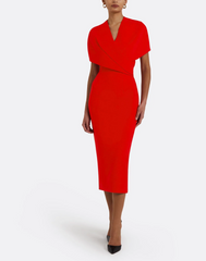 structured midi dress with draped wrap bodice – SCARLET
