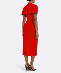 structured midi dress with draped wrap bodice – SCARLET