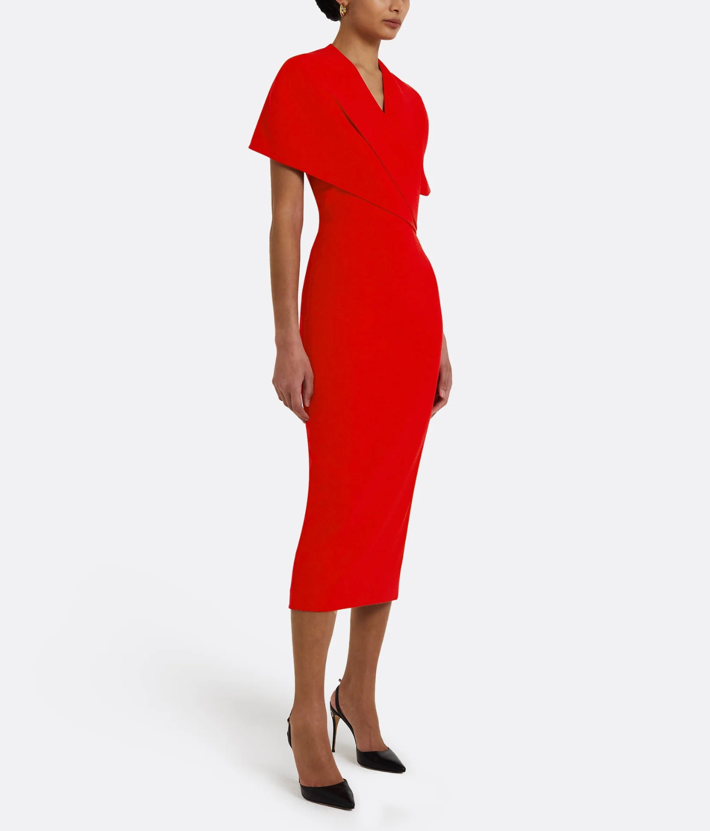 structured midi dress with draped wrap bodice – SCARLET