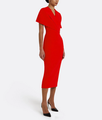 structured midi dress with draped wrap bodice – SCARLET