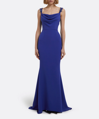 draped neckline gown with embellished straps – AZURE