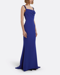 draped neckline gown with embellished straps – AZURE