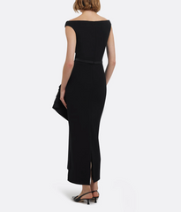 off-shoulder midi dress with layered side ruffle – VELVET
