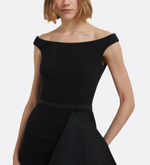off-shoulder midi dress with layered side ruffle – VELVET