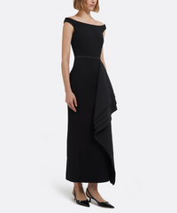 off-shoulder midi dress with layered side ruffle – VELVET
