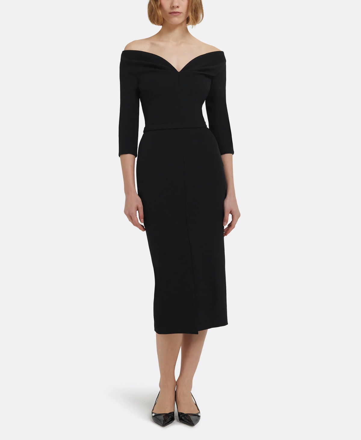 off-shoulder midi dress with ¾ sleeves – NOIDS