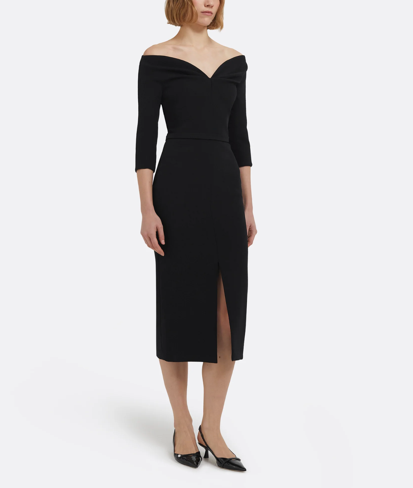 off-shoulder midi dress with ¾ sleeves – NOIDS