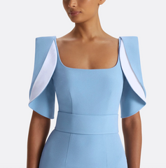 square-neck column gown with sculpted flutter sleeves – SKYLA