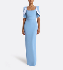 square-neck column gown with sculpted flutter sleeves – SKYLA