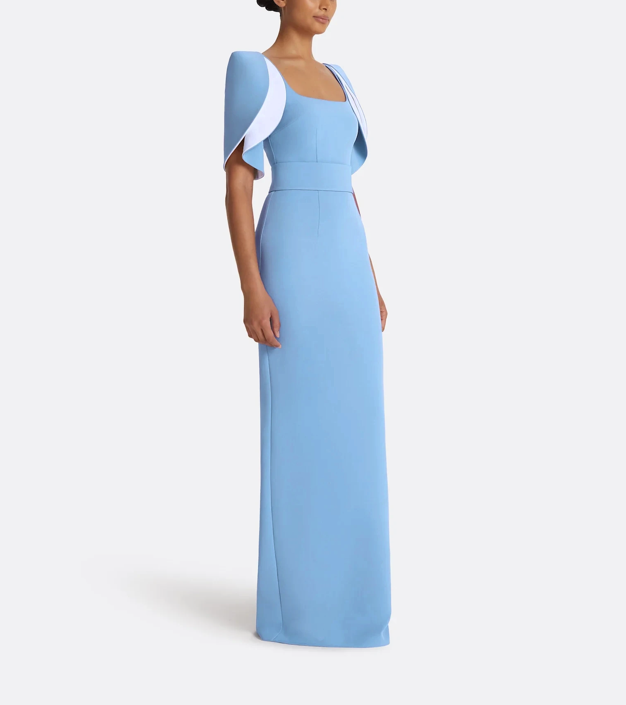 square-neck column gown with sculpted flutter sleeves – SKYLA