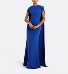 cape-sleeve column gown with high neckline – AZEIR