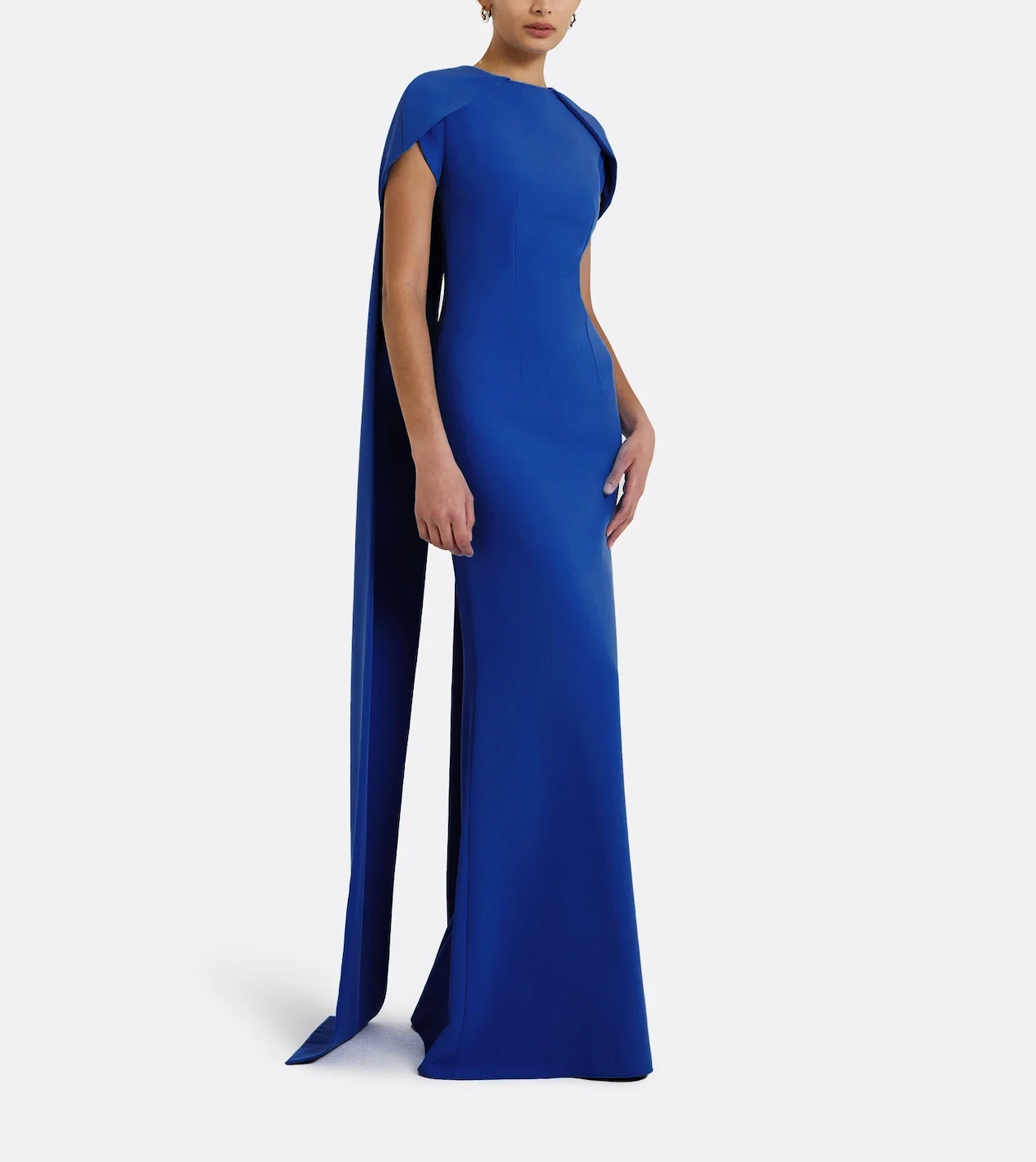 cape-sleeve column gown with high neckline – AZEIR