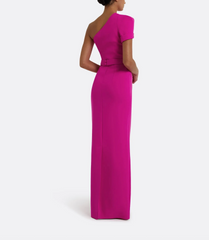 one-shoulder gown with sculpted sleeve – CALOMA