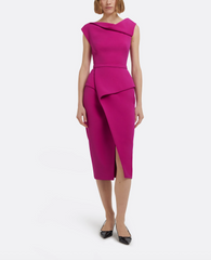 asymmetric sleeveless midi dress with draped overlay – VERAL
