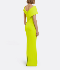 one-shoulder column gown with draped foldover neckline – AULIA