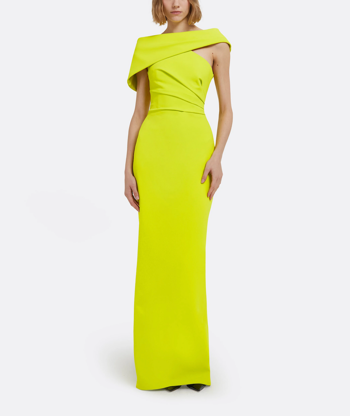 one-shoulder column gown with draped foldover neckline – AULIA