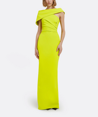 one-shoulder column gown with draped foldover neckline – AULIA