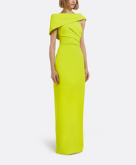 one-shoulder column gown with draped foldover neckline – AULIA