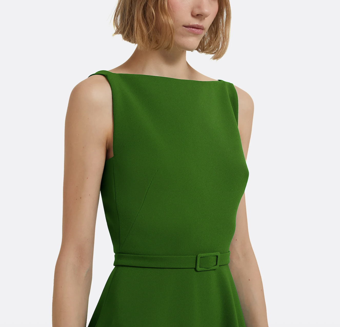 sleeveless fit-and-flare midi dress with belted waist – IVEIL