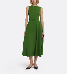 sleeveless fit-and-flare midi dress with belted waist – IVEIL