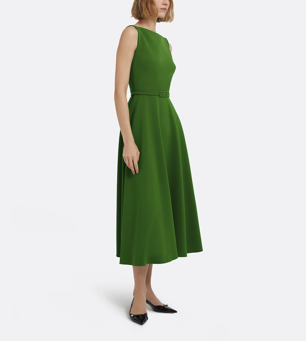 sleeveless fit-and-flare midi dress with belted waist – IVEIL