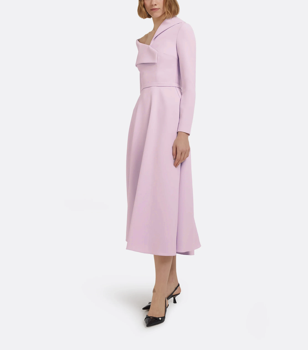 asymmetric midi dress with sculpted neckline – LAVILI