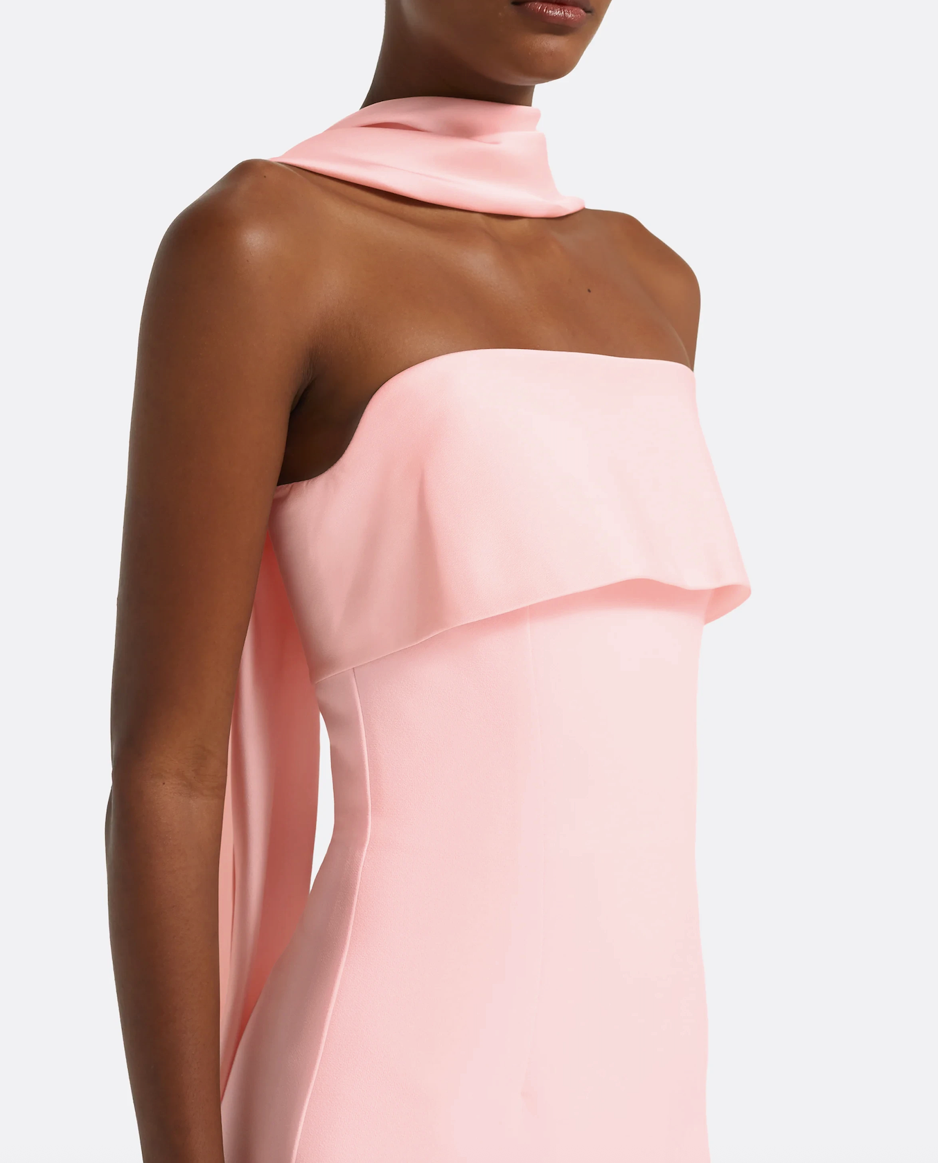 strapless column gown with scarf neckline – BLOSIA