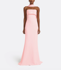 strapless column gown with scarf neckline – BLOSIA