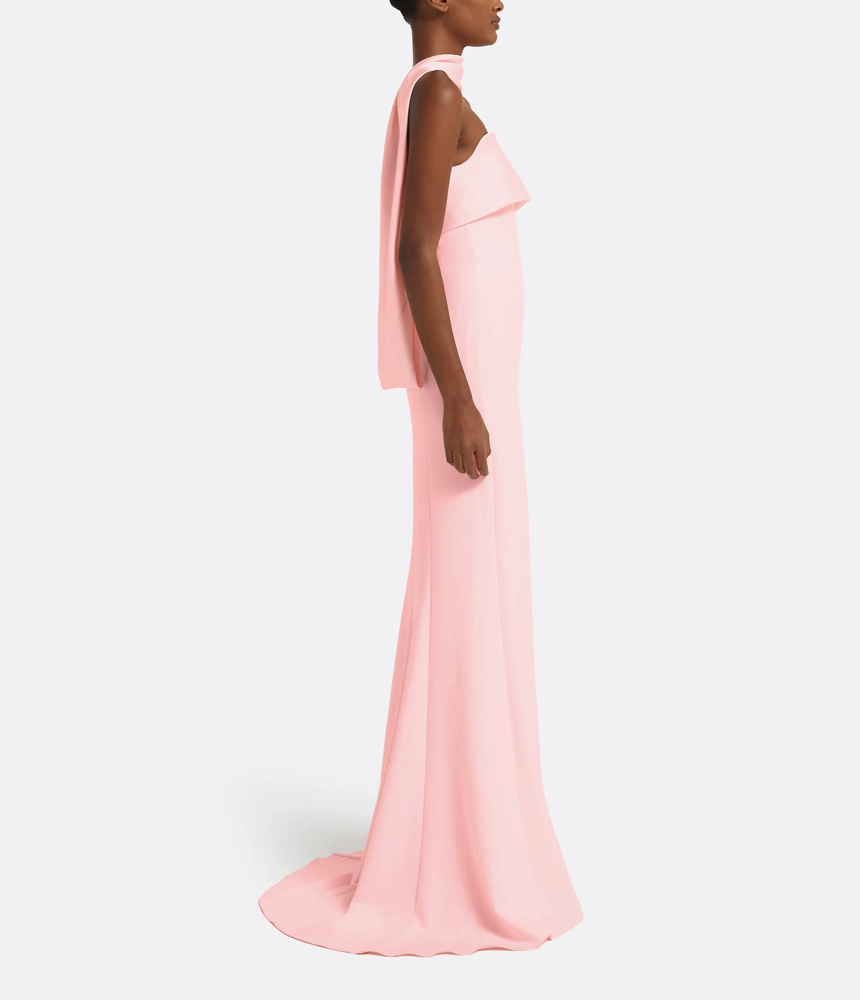 strapless column gown with scarf neckline – BLOSIA