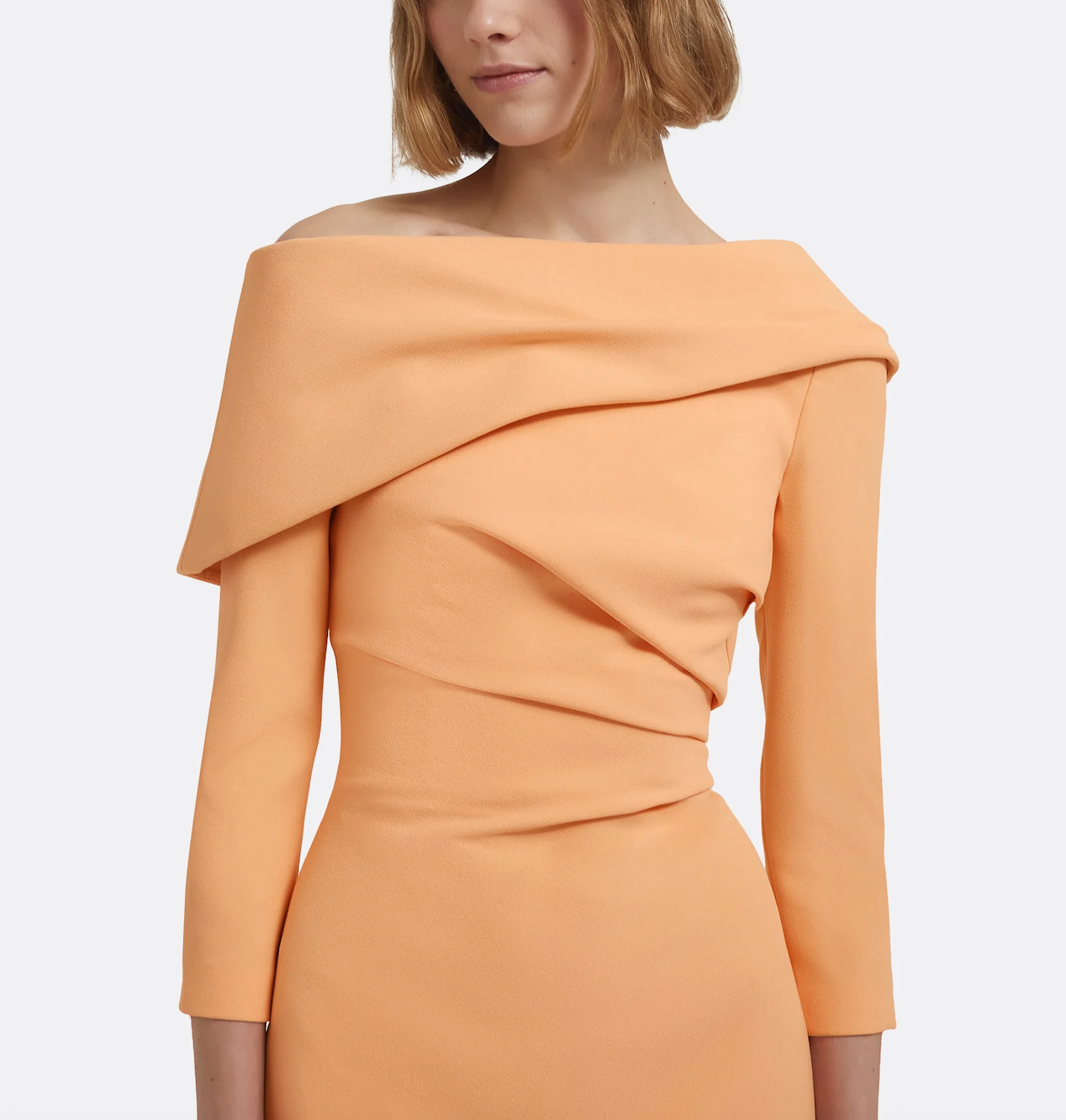 asymmetric midi dress with draped neckline – PEACH