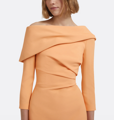 asymmetric midi dress with draped neckline – PEACH